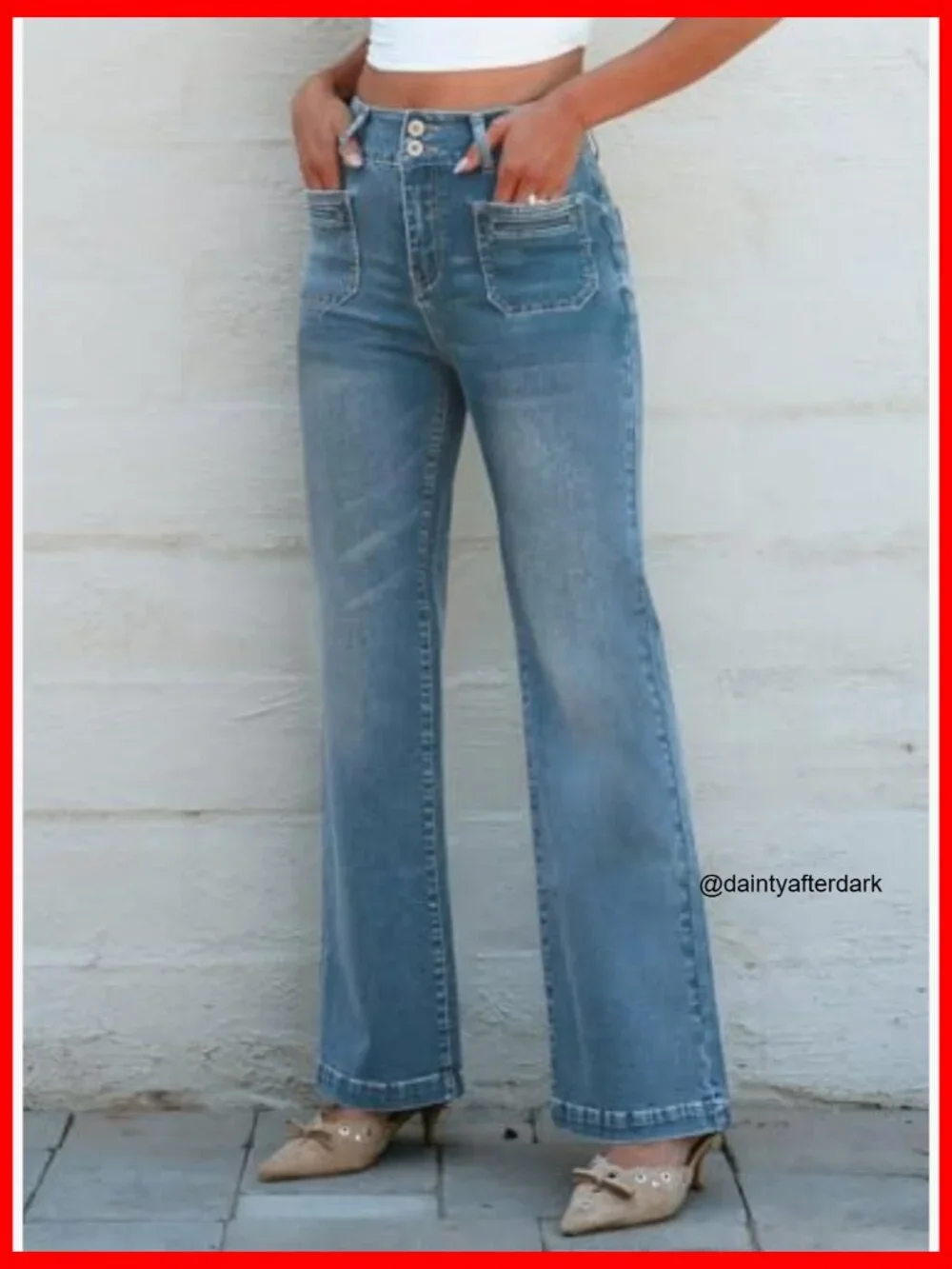 High Waisted Tummy Control Wide Leg Jeans Stretchy Cotton Blend - Picture 3 of 7